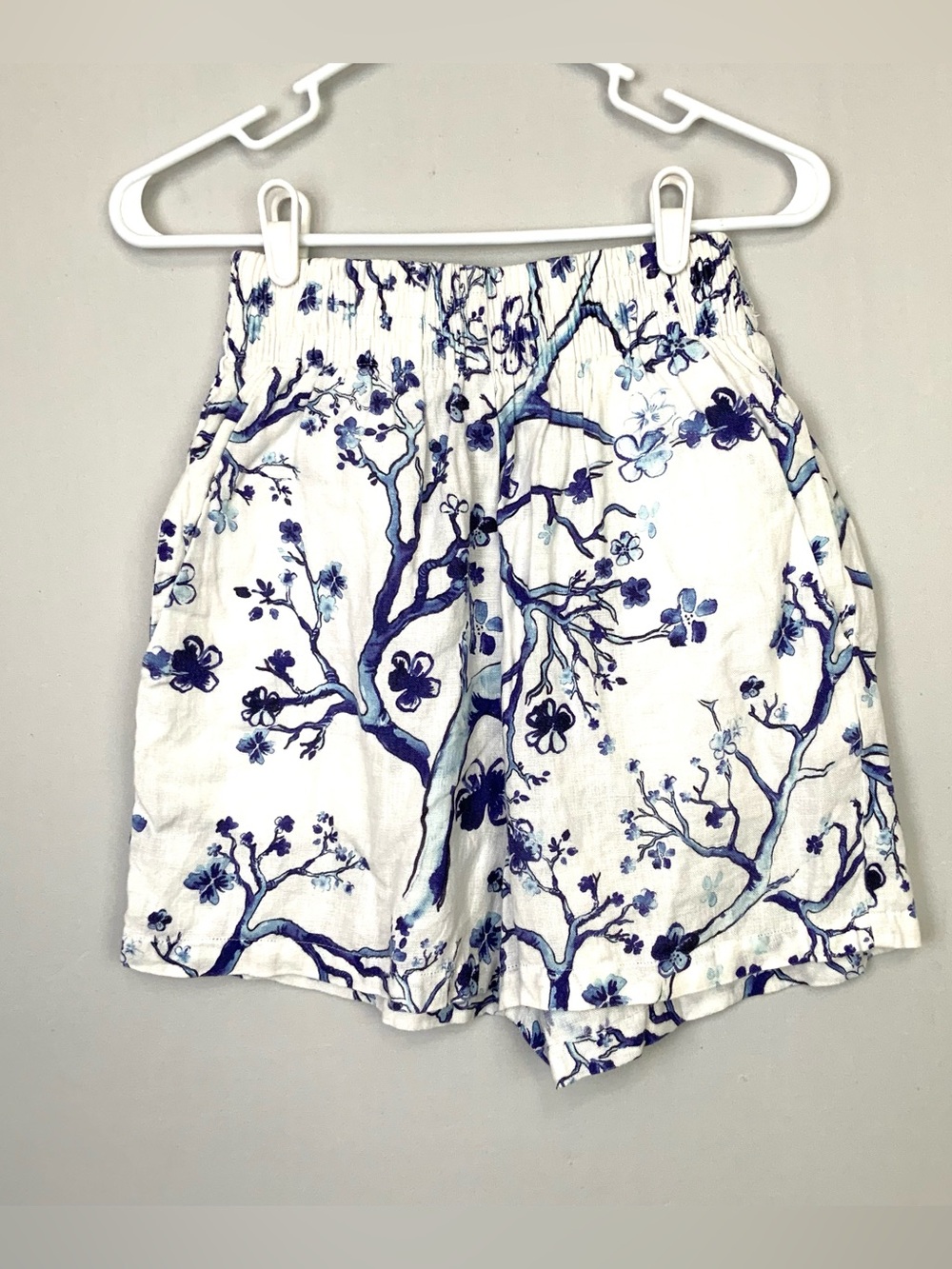 Vilebrequin Sz XS Blue White Linen Cherry Blossom Bermuda Shorts Chinoiserie